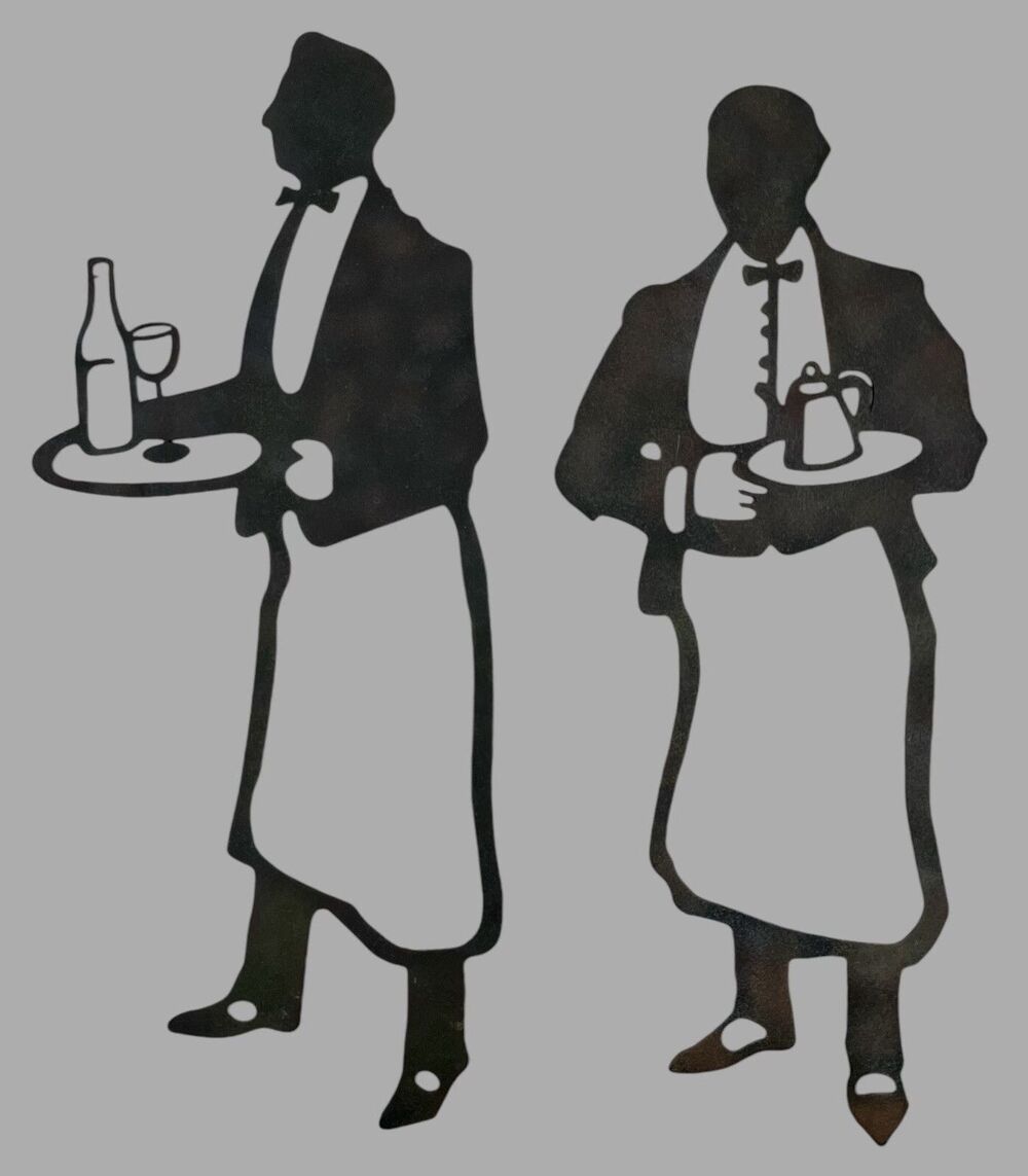 Michael Alan Designs Bistro Waiter Wall Art Metal Silhouettes Set of 2 16” Vtg